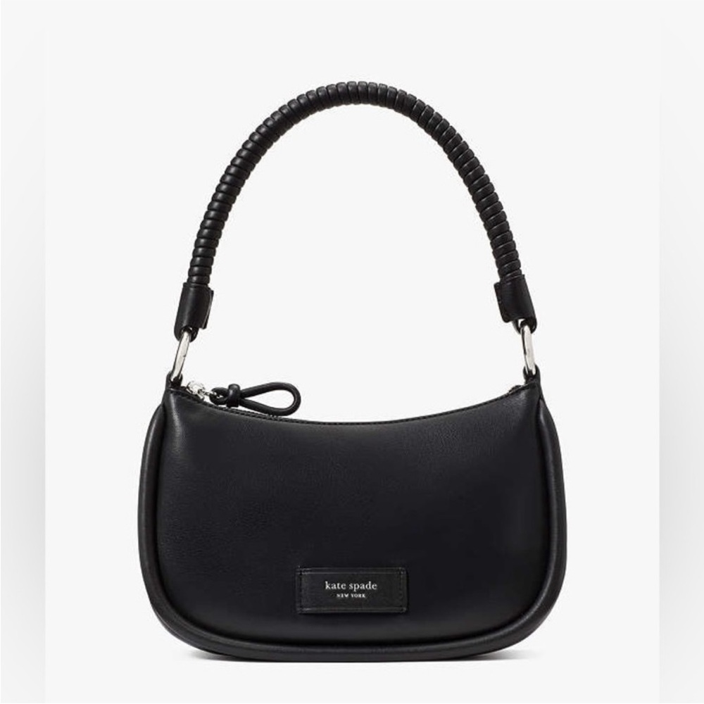 Kate Spade New York black leather moon braided top handle Black Shoulder Bag !